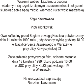 Zawiadomienia Zaproszenia ślubne Poznań Karty Menu Listy